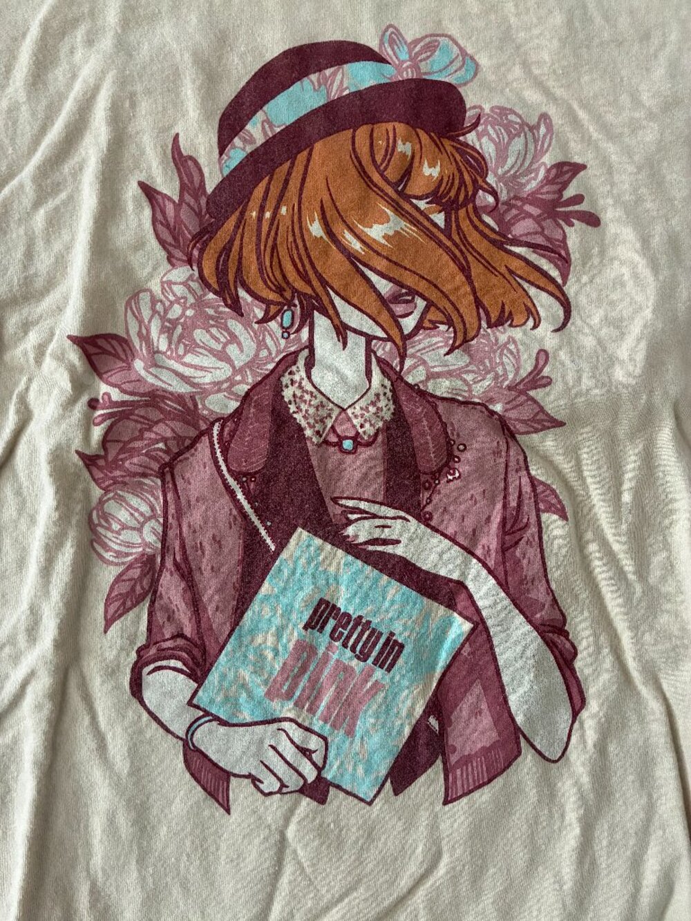 Mondo Pretty in Pink Anime Girl Graphic T-Shirt Size M Cream 100% Cotton